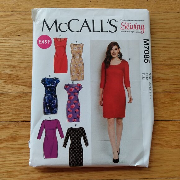 Dress Semi-Fitted Lined Sewing Pattern Size 6-22 Plus Size McCall's 7085 UNCUT - Picture 1 of 10